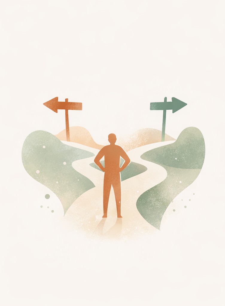 Illustration symbolique d’une reconversion professionnelle et d’un choix d’orientation de carrière